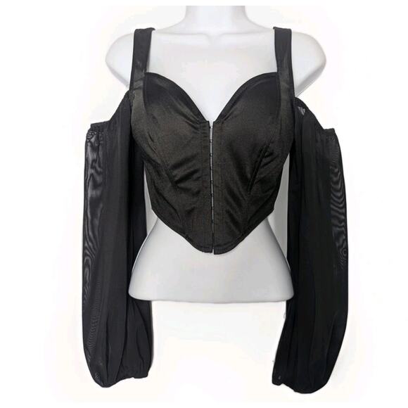 Windsor Feelin Luxe Y2K Whimsygoth Black Bustier Corset Cold Shoulder Top Size S - Picture 5 of 11